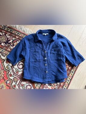 100% cotton cobalt blue button down summer shirt